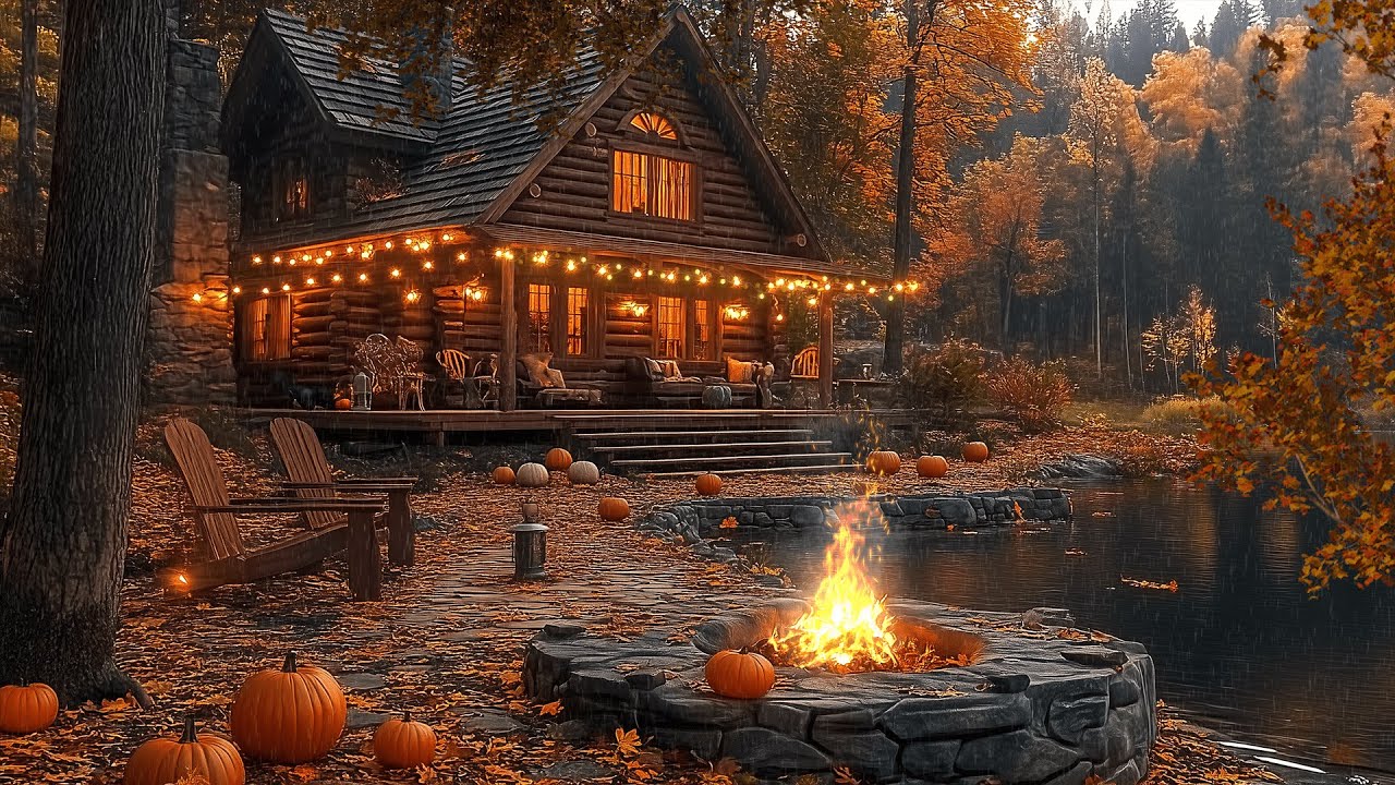 Peaceful Farm Autumn Ambience with Relaxing Rain Sounds, Crackling Fire for Sleep