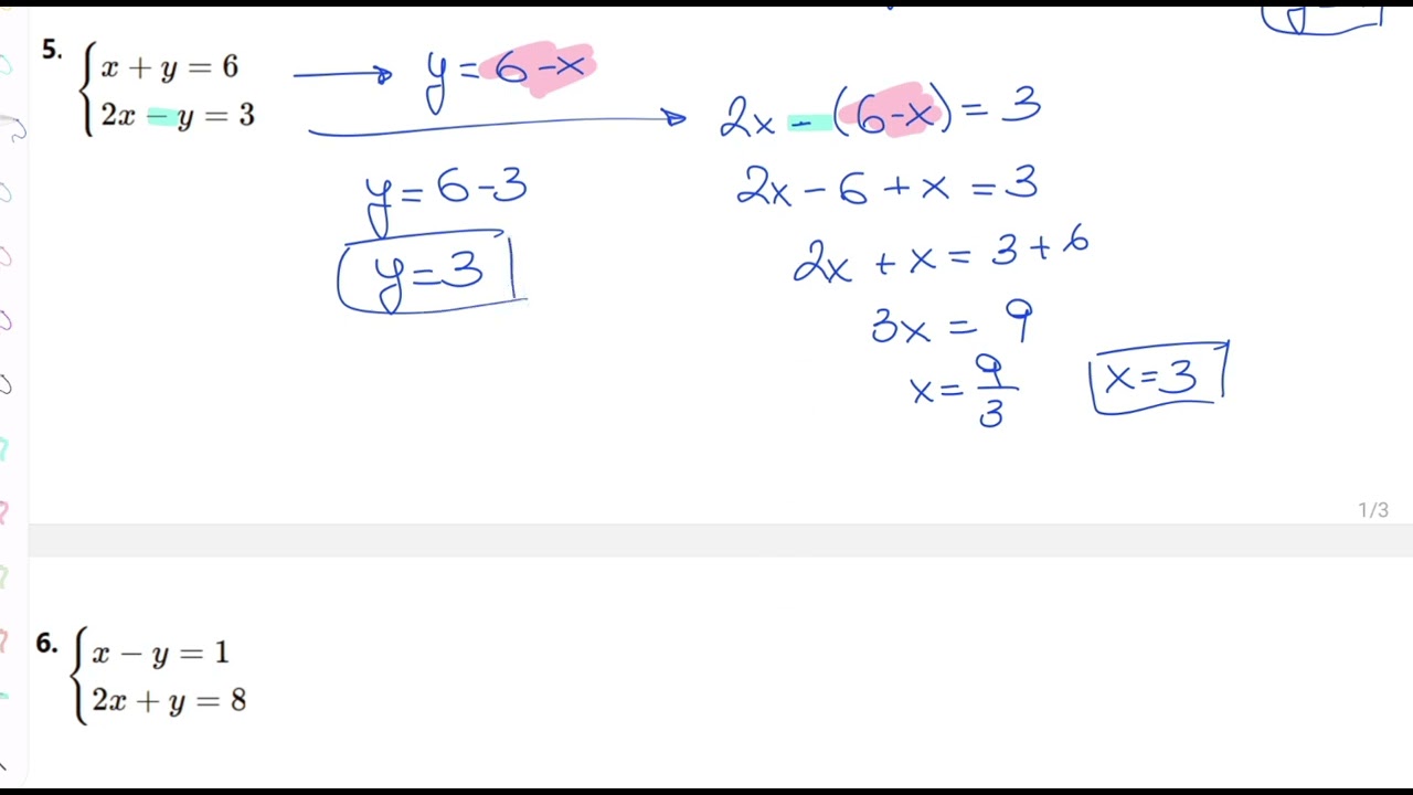 Sistemas de ecuaciones Método de substitución 