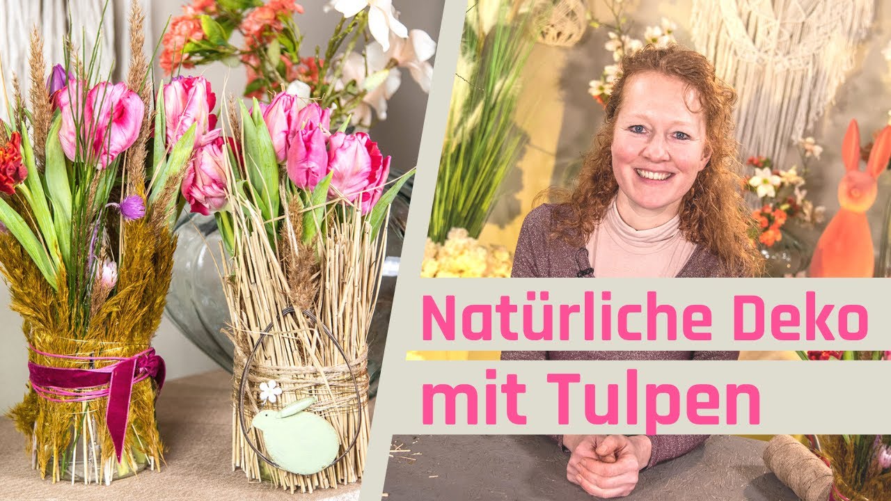 Tischdeko mit Tulpen | Natürliche Frühlingsdeko mit Gräsern