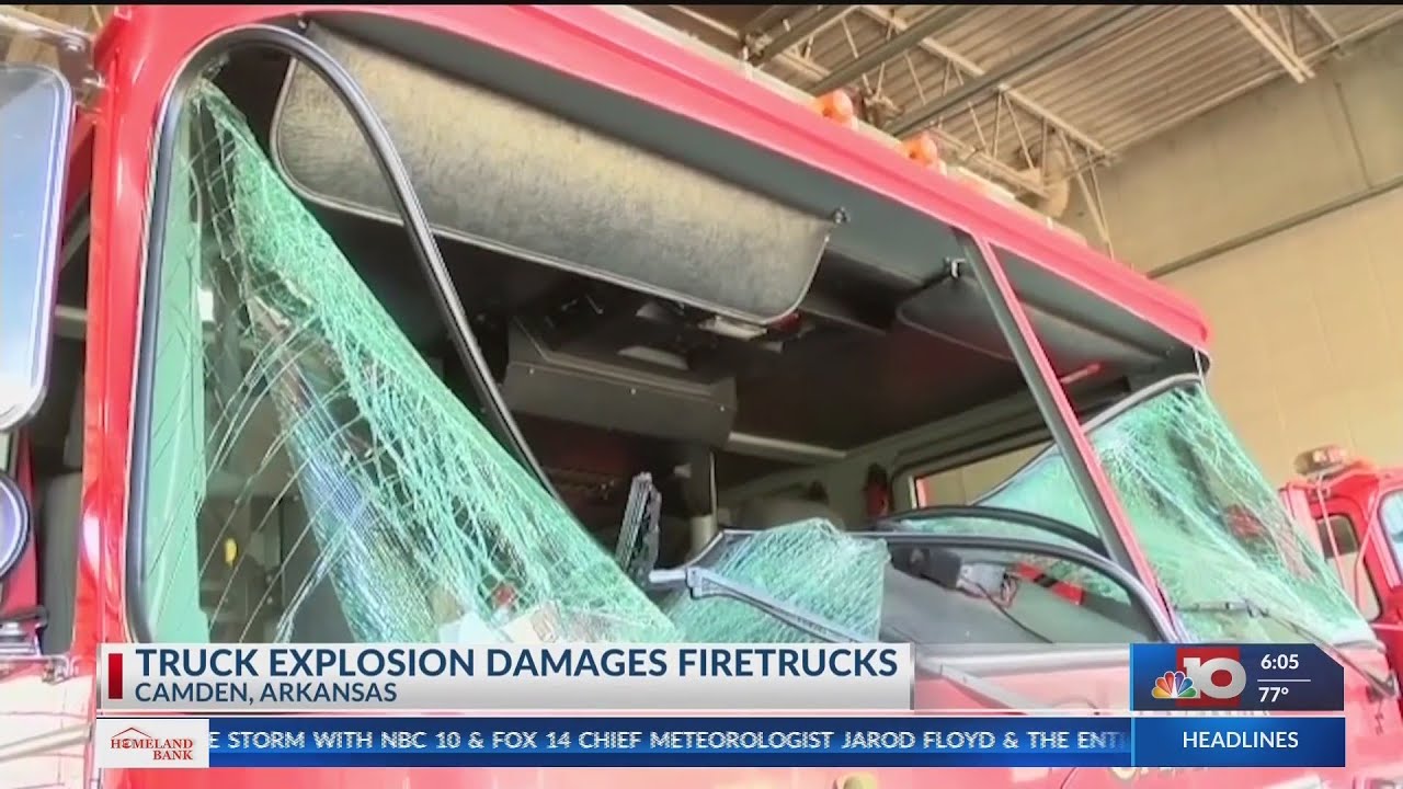 Truck explosion damages fire trucks