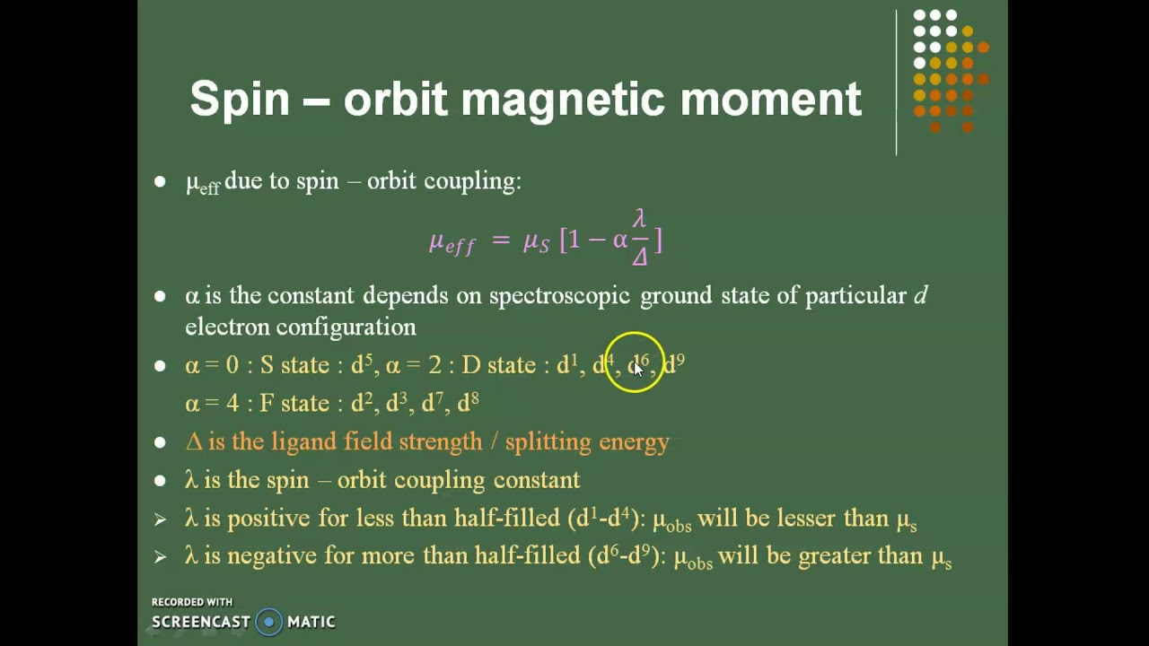 Magnetic properties of complexes and orbital quenching