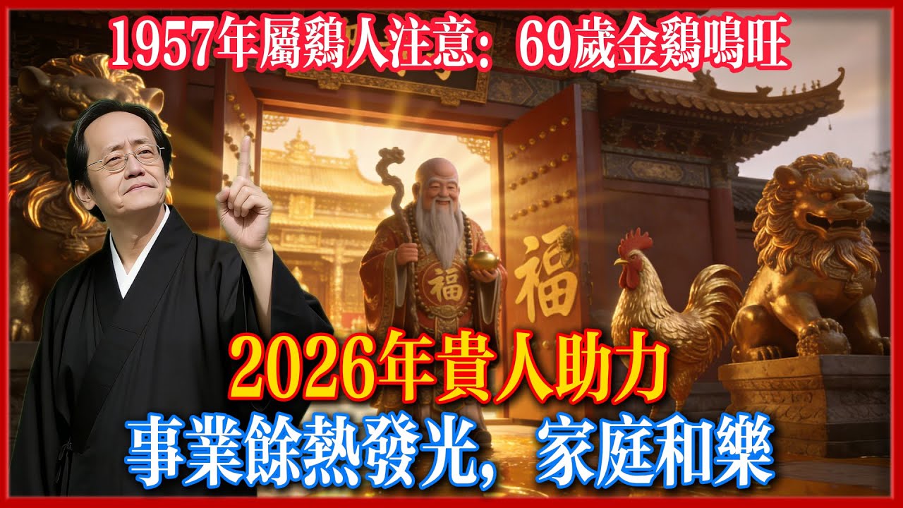 1957年屬雞人注意：69歲金雞鳴旺！2026年貴人助力，事業餘熱發光，家庭和樂！#倪海廈 #易經 #黃曆 #命理