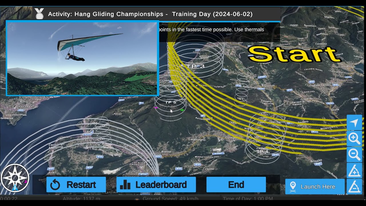 Real-World Hang Gliding XC (Cross Country) Race / Task inside Glider Sim!