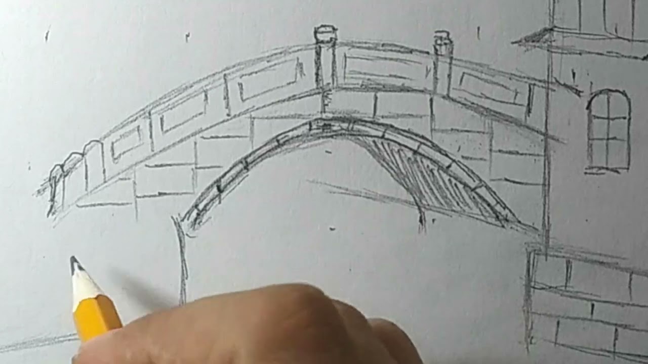 Drawing an old bridge step by step
