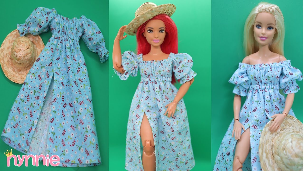 DIY Puff Sleeve with Leg Slit Dress for Barbie | nynniedolls