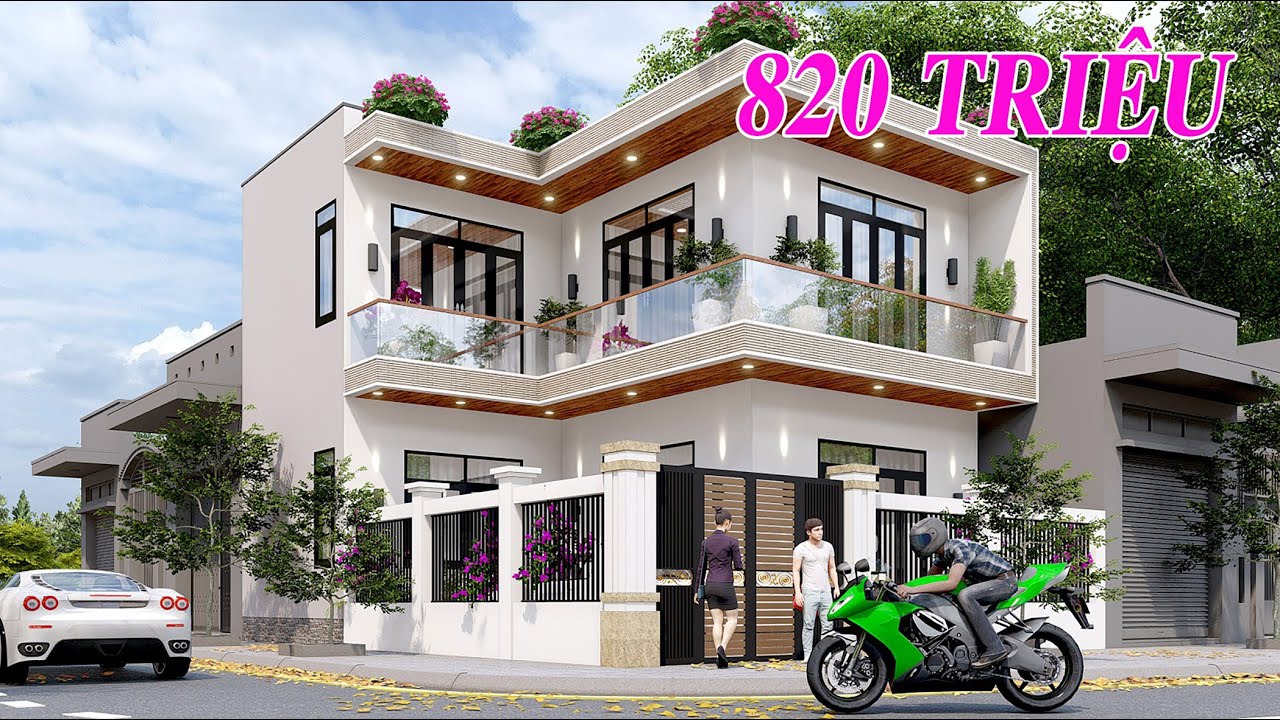 Mẫu Nhà Phố chữ L 2 tầng mái bằng đẹp Tại Uông Bí-Quảng Ninh