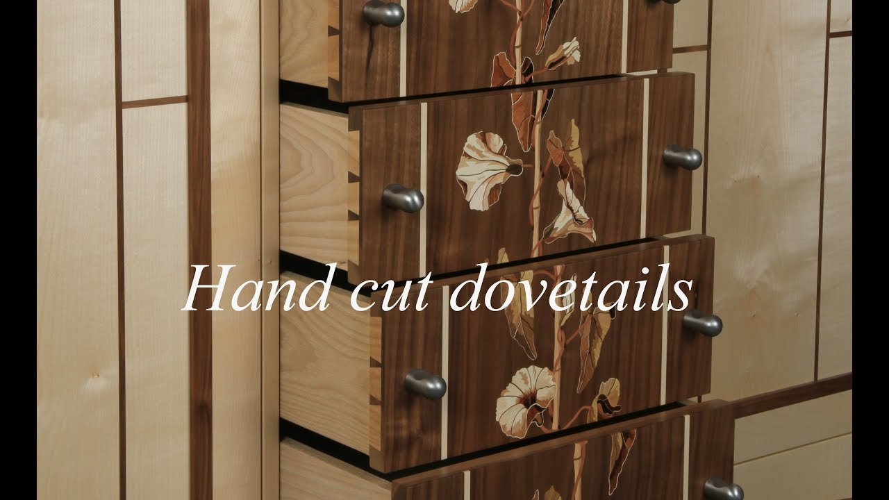 Hand cut dovetails, marquetry cabinet part 2