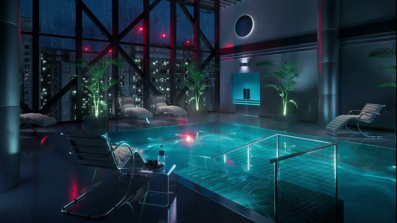 It's 1989 and you're relaxing by a hotel pool in Tokyo | 2 hour relaxing cyberpunk ambience