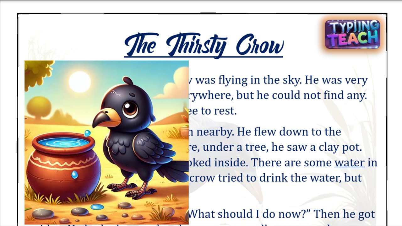 🖊 The Thirsty Crow – English Story Writing | Moral Story for Students | Typiing Teach 📚🐦