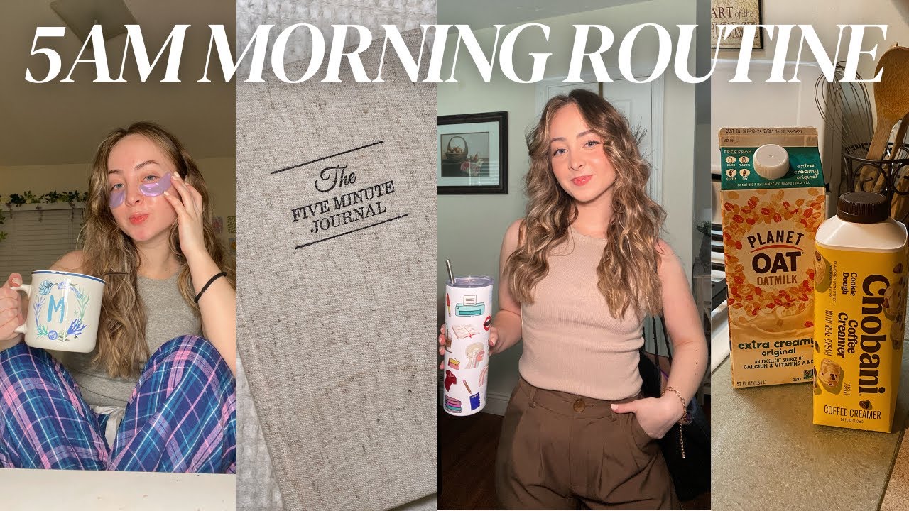 5AM *PRODUCTIVE* MORNING ROUTINE | grwm for work, healthy habits, journaling, & at home coffee