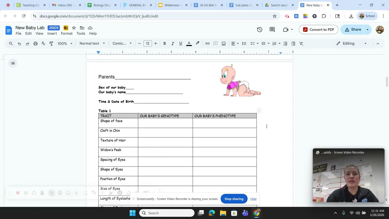 Baby Face Lab sub plans instructions