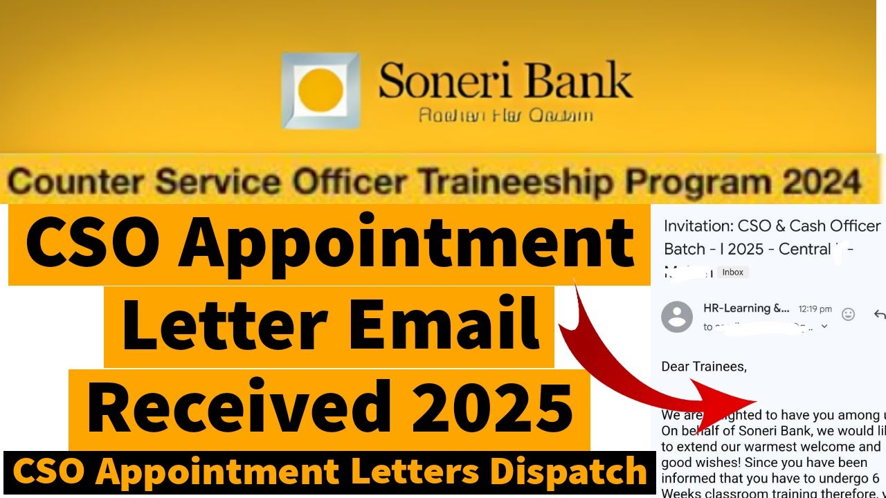 Soneri Bank CSO Appointment Letter Received - Soneri Bank Counter Service Officer Appointment Letter