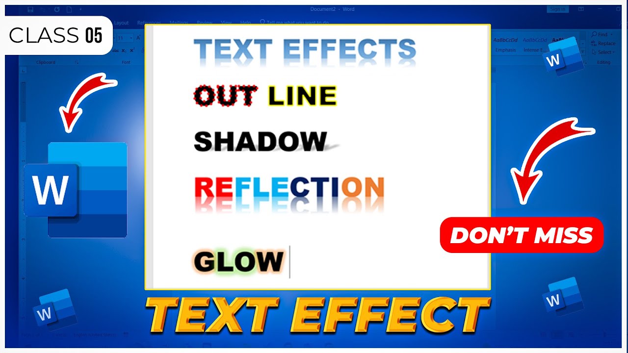 Text Effects in MS Word  Outline, Shadow, Reflection & Glow   Zeeshan Mahdi