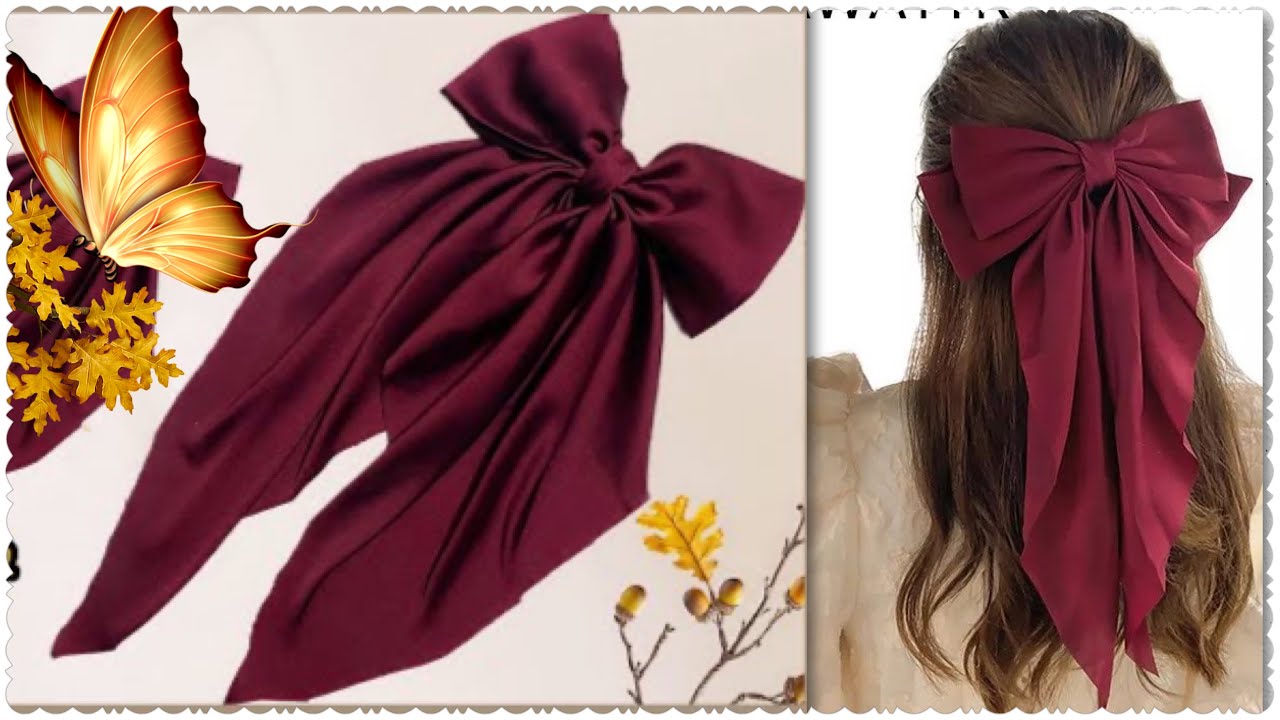 Long Tail Satin Hair Bow✨How To Make a Bow With Long Tail.Satin Hair Bow tutorial.fabric bow.