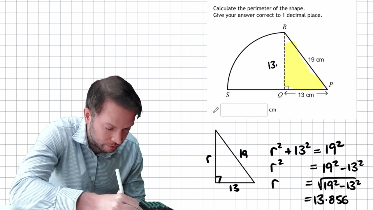 Use Pythagoras' theorem to find the perimeter of a compound shape that involves a circle (288o)