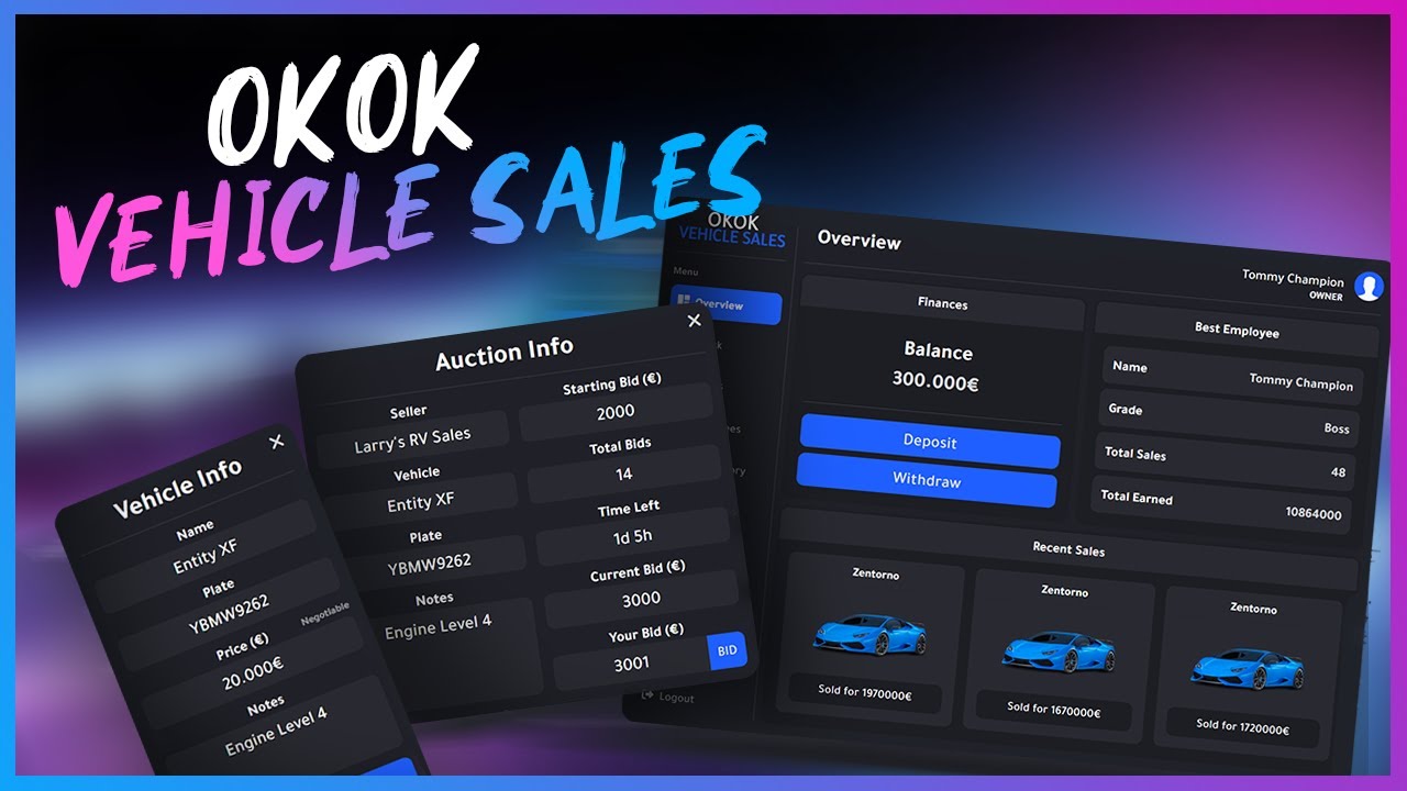 okokVehicleSales - Create Used Car Dealerships in FiveM