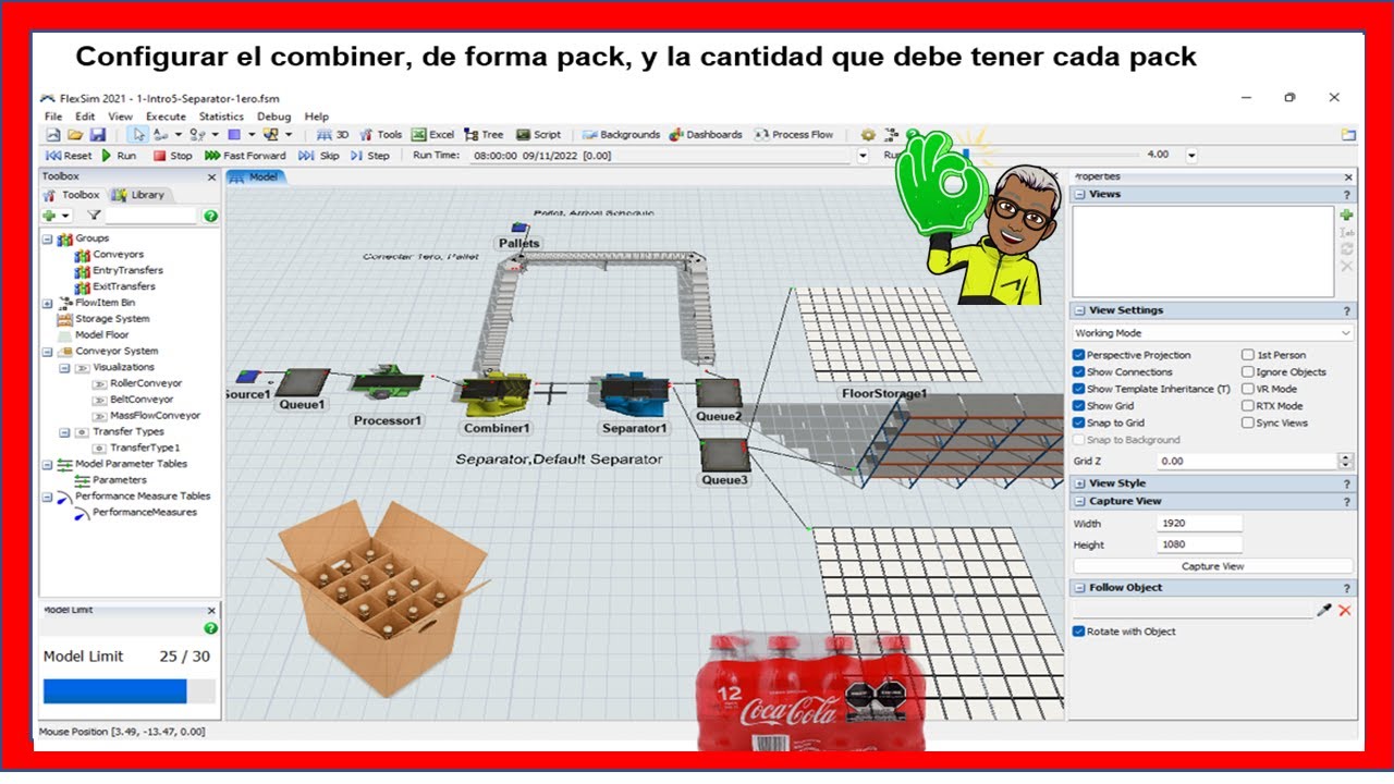Uso del combiner y separator en Flexsim