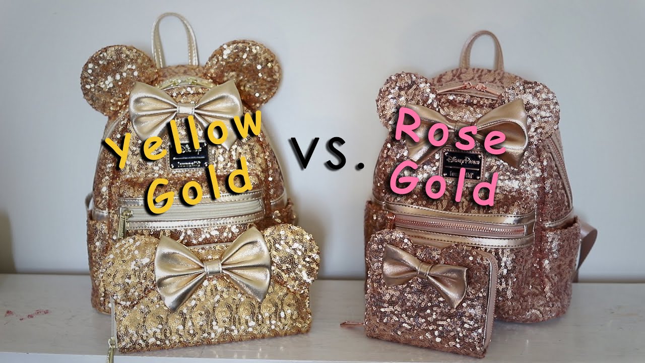 SIDE BY SIDE Loungefly Rosegold vs Yellow Gold mini backpack