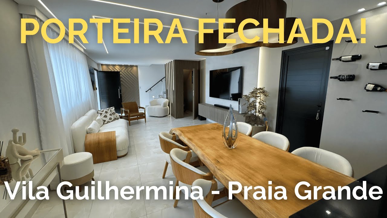 PORTEIRA FECHADA e PISCINA! Casa mobiliada com 3 suítes na Vila Guilhermina em Praia Grande - SP