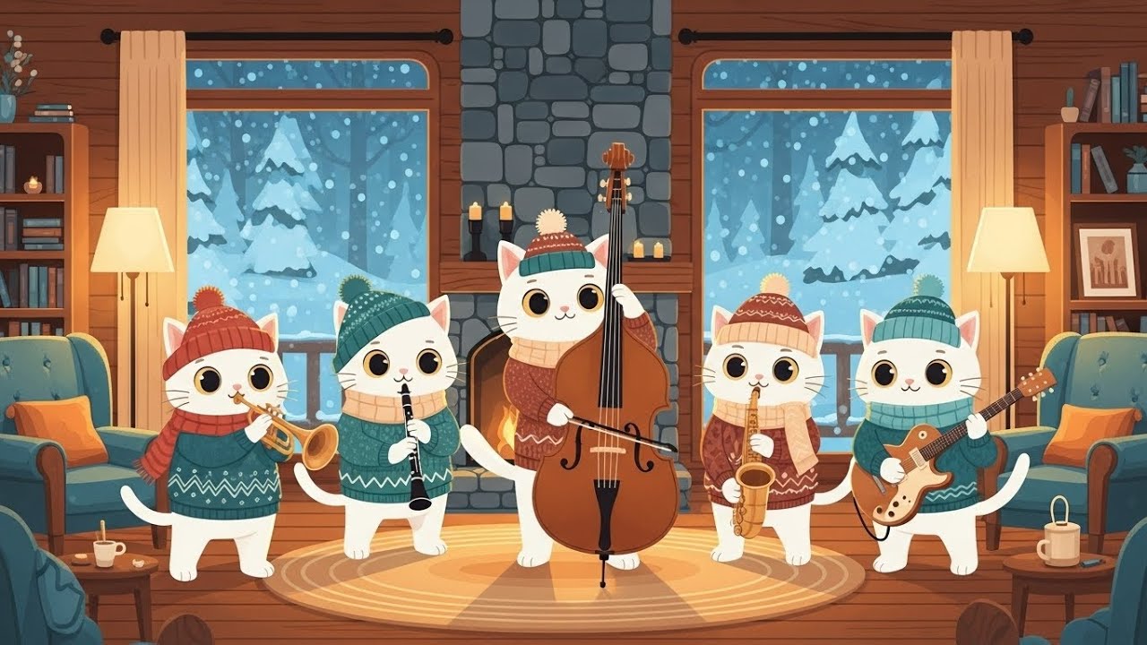 Kitty Cats Snowy Evening Jazz Session: Relaxation for Focus & Comfortable Work