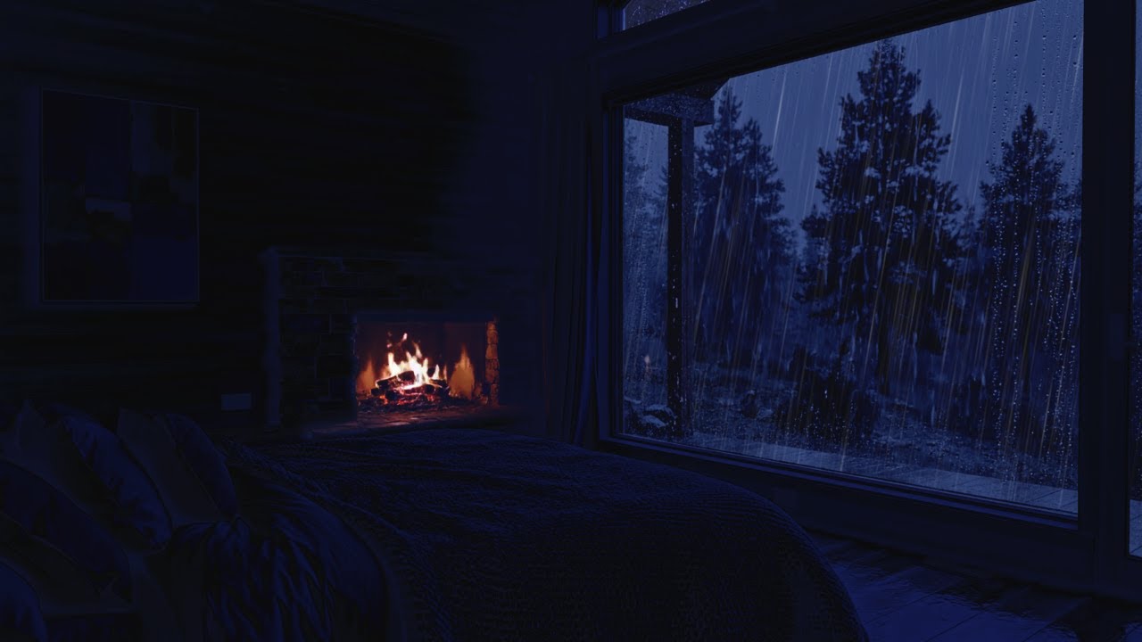 😴 Insomnia Relief with 8 Hour Powerful Rain and Thunderstorm in a Cozy Dark Bedroom