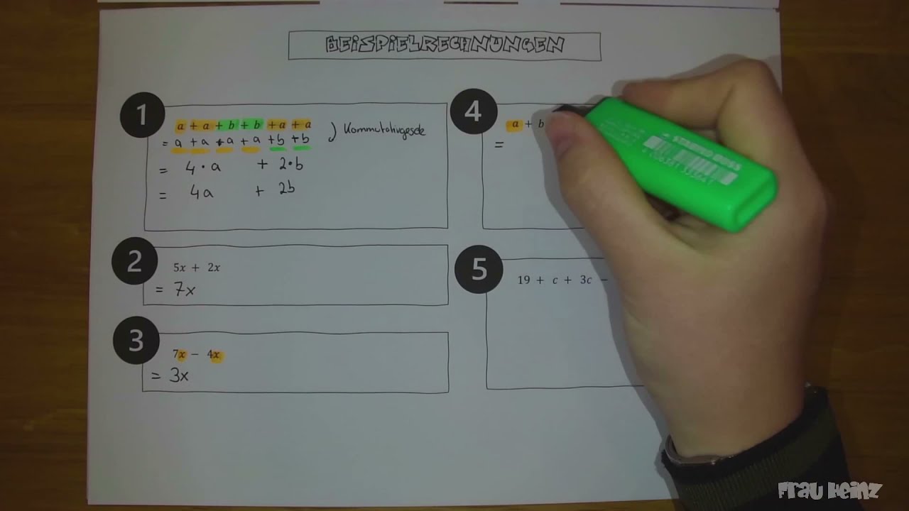 Klasse 7: Rechnen mit Termen - Terme addieren und subtrahieren Rechenbeispiele