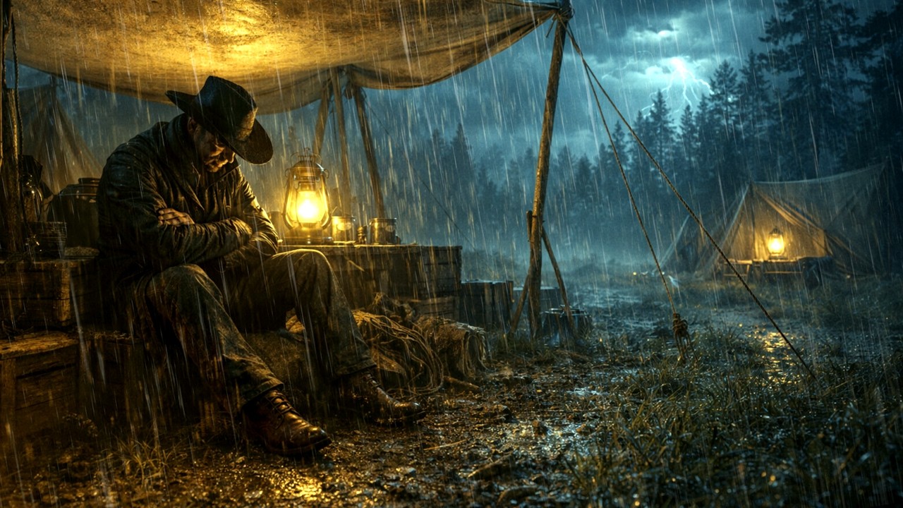Arthur Seeking Shelter on a Lonely Night of Rain, Wind, and Thunder | RDR2 Ambience
