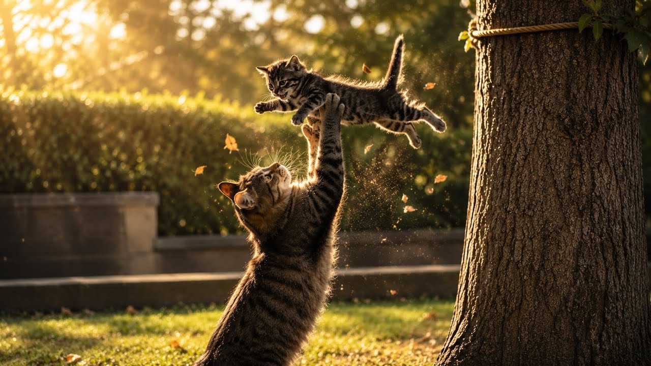 The kitten was falling... but the mother cat was practically flying!😍