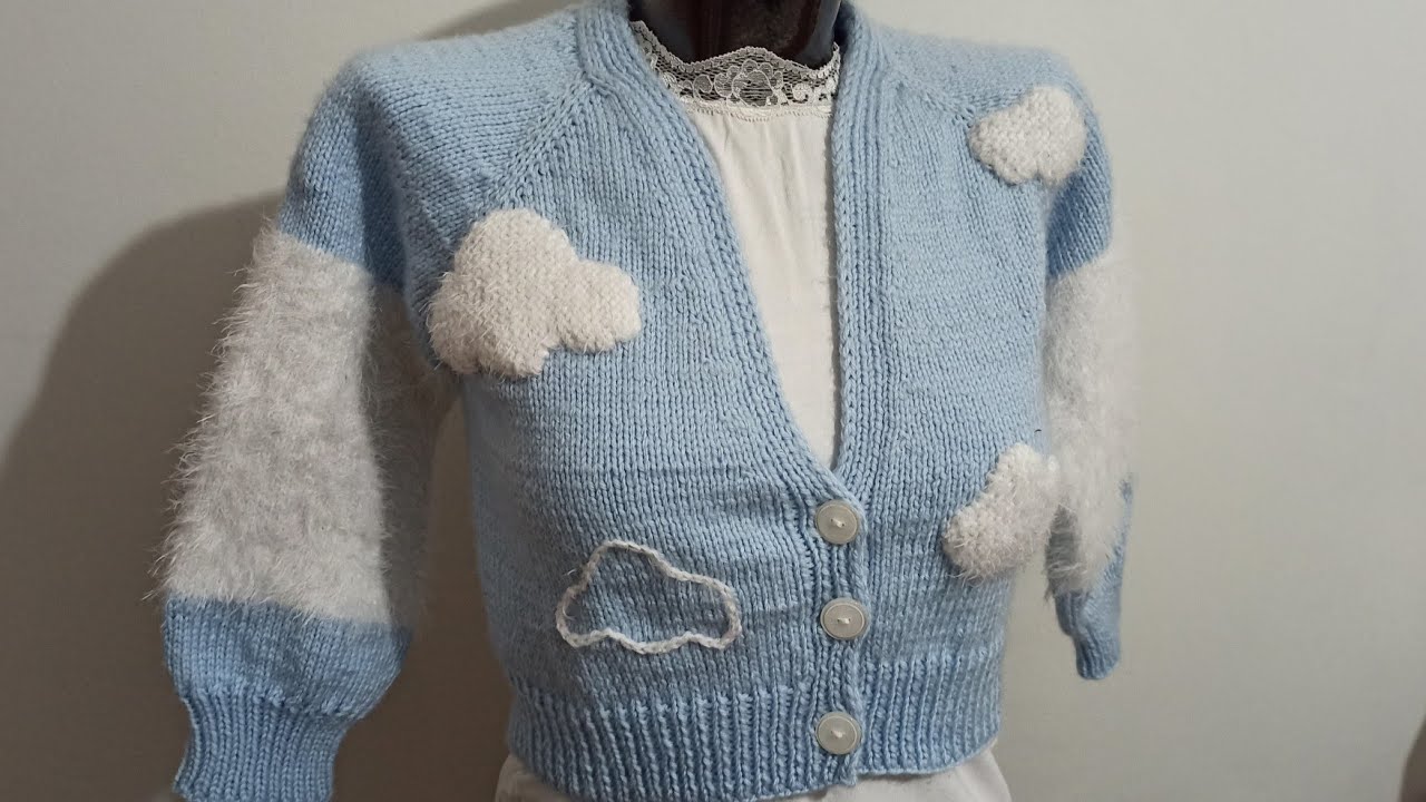 Sıfır dikişle, yakadan başlamalı crop hırka yapımı