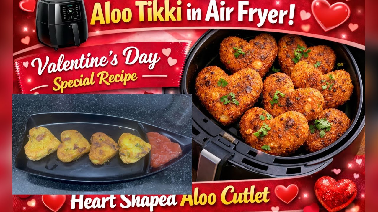Heart shaped Potato Cutlet In Air Fryer| Air Fryer Recipes|Valentine’s day special recipe|Aloo tikki