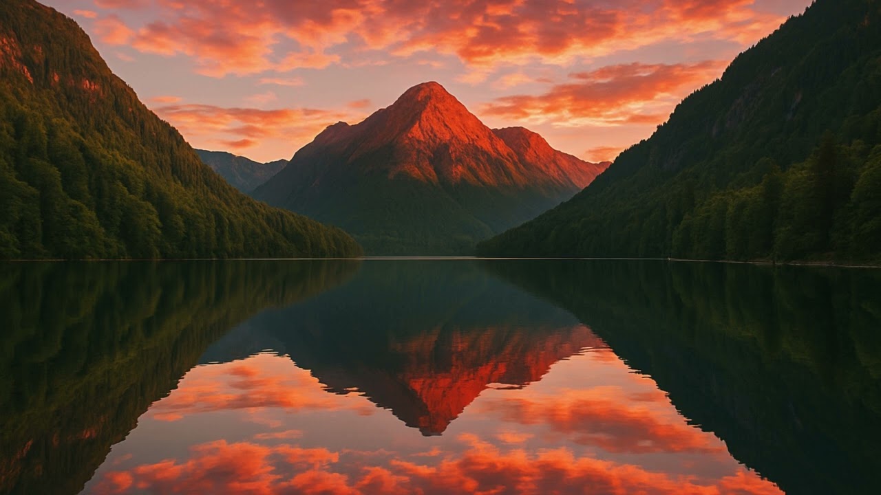 Mountain Sunset Lake  | Relaxing No Music TV Background | Calm Nature Scene Wallpaper