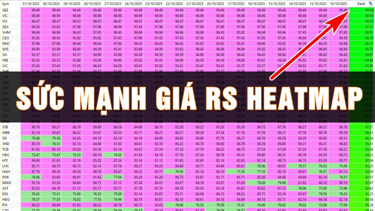 RS Heatmap - Xếp hạng sức mạnh giá RS của cổ phiếu | Code Amibroker