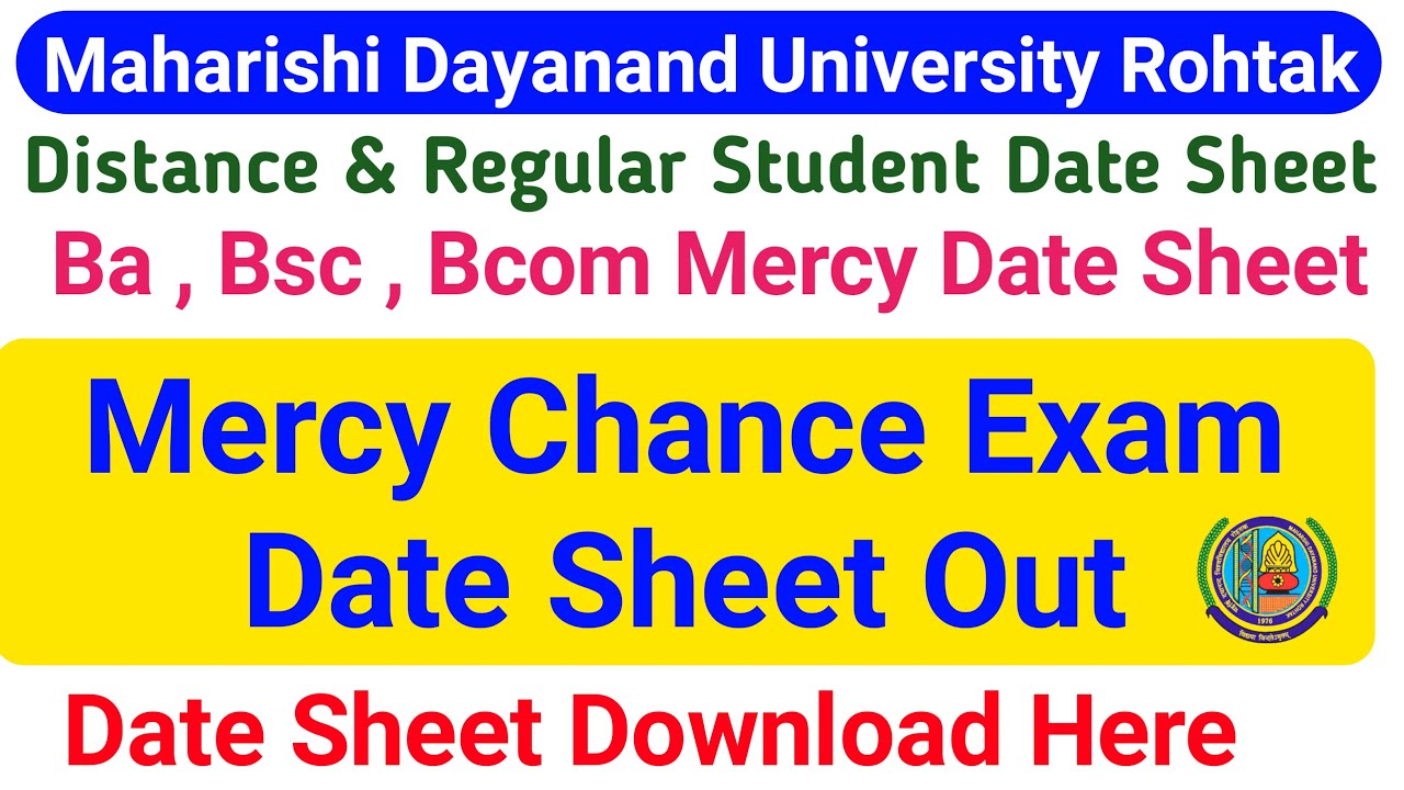 Mdu Ba Distance  Mercy Chance Exam Datesheet || MDU Ba BSc BCom Date Sheet 2021