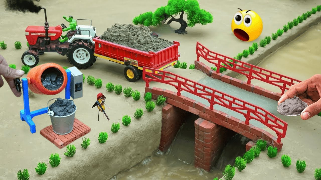 DIY Mini Tractor bricks Bridge Build & Sudden Collapse Science Project! Water Pump Using @spucreator