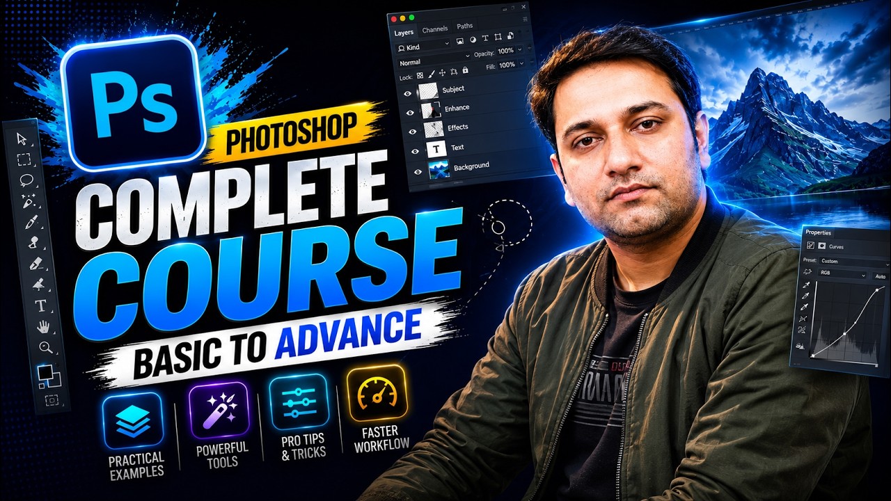 Photoshop 2025 Masterclass in Hindi | Learn Photoshop Basics to Advanced in 1 Hour