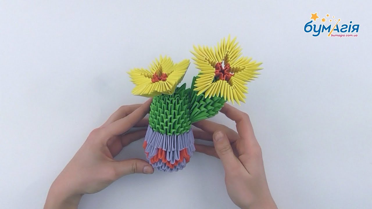 Модульное оригами 3D • Кактус в горшке • OM-6067