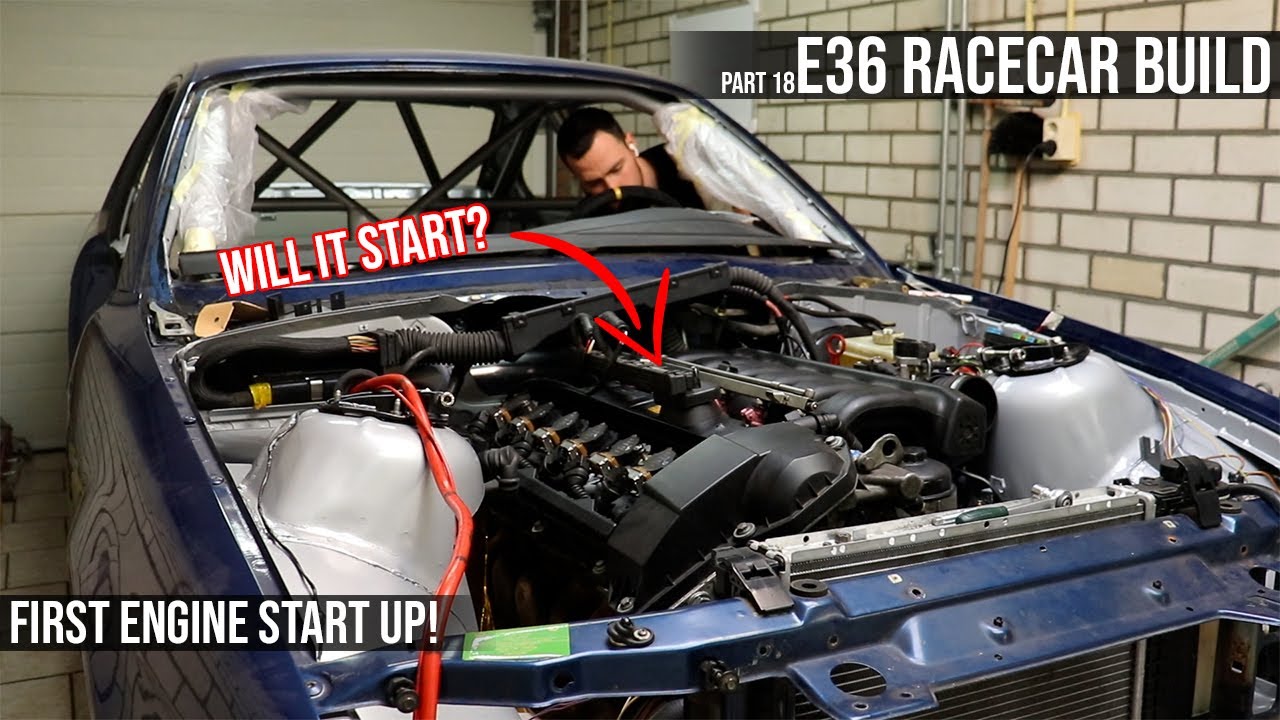 FIRST ENGINE START UP! (FULL E36 RACECAR Build series) (Part 18)