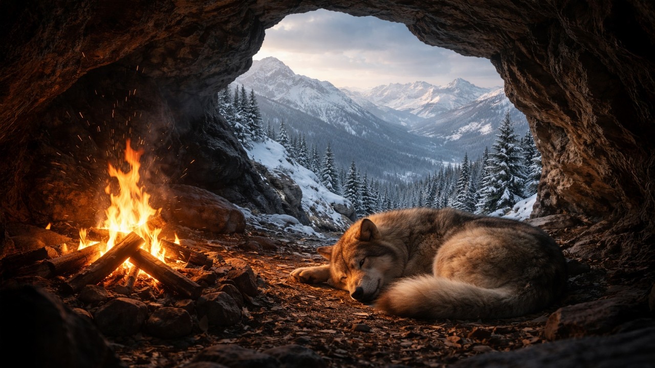 Relaxing Sleep Music 🐺 Fire Sounds & Winter Ambience for Deep Sleep