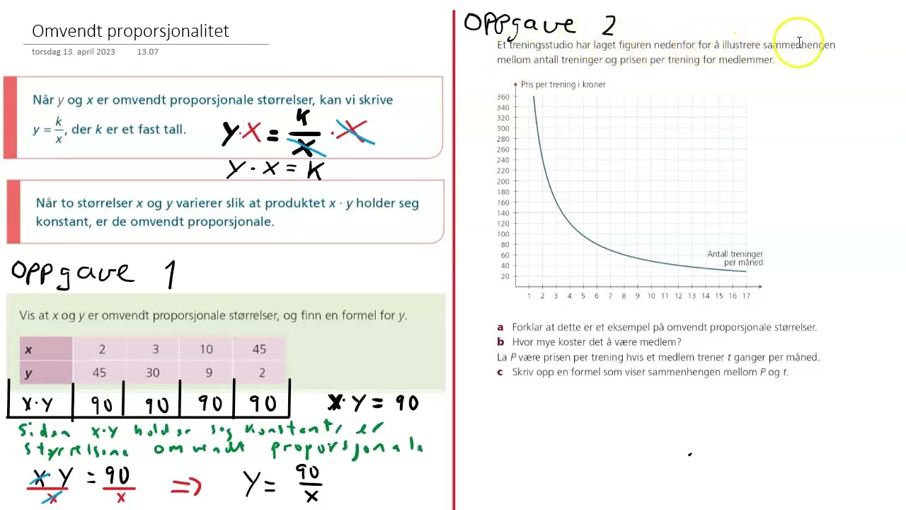 Omvendt proporsjonalitet 1P, 2P og 2PY