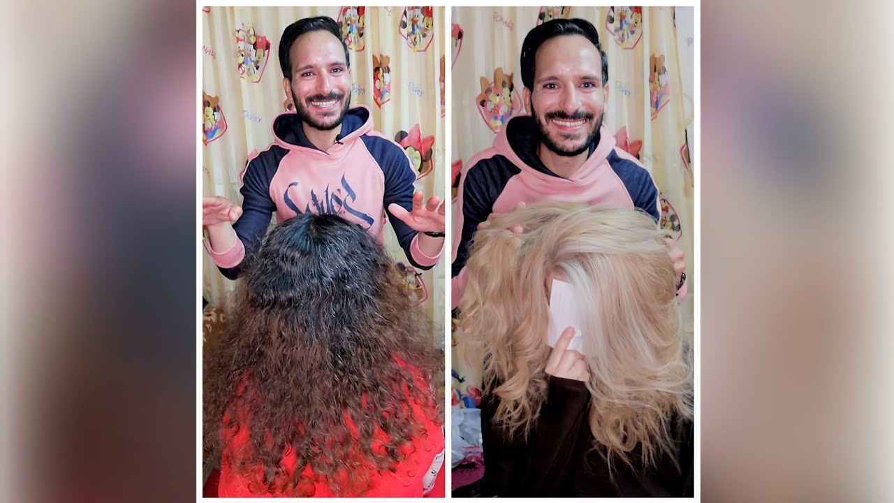 تحويل الشعر الغامق المتعدد الالوان بلون فاتح بأقل ضرر + تغطية كاملة للشيب /Hair Transformation
