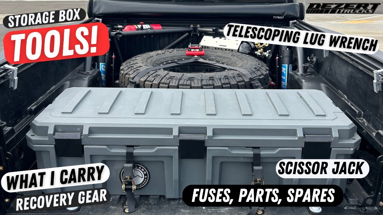My off road recovery gear, tools, and parts that I keep in my storage box. Prerunners and trucks.