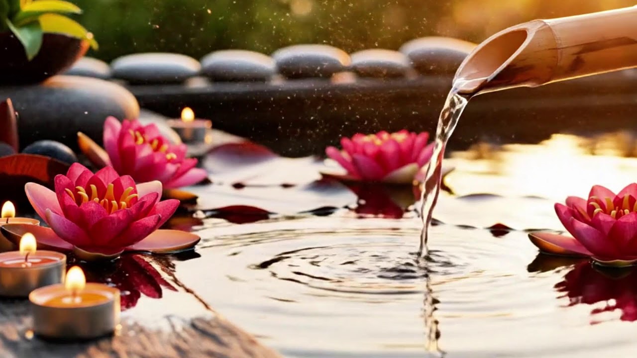 Bamboo Water Sound + Relaxing Music 🌿 Relieve Stress, Anxiety, and Depression, Heal Your Mind & Body