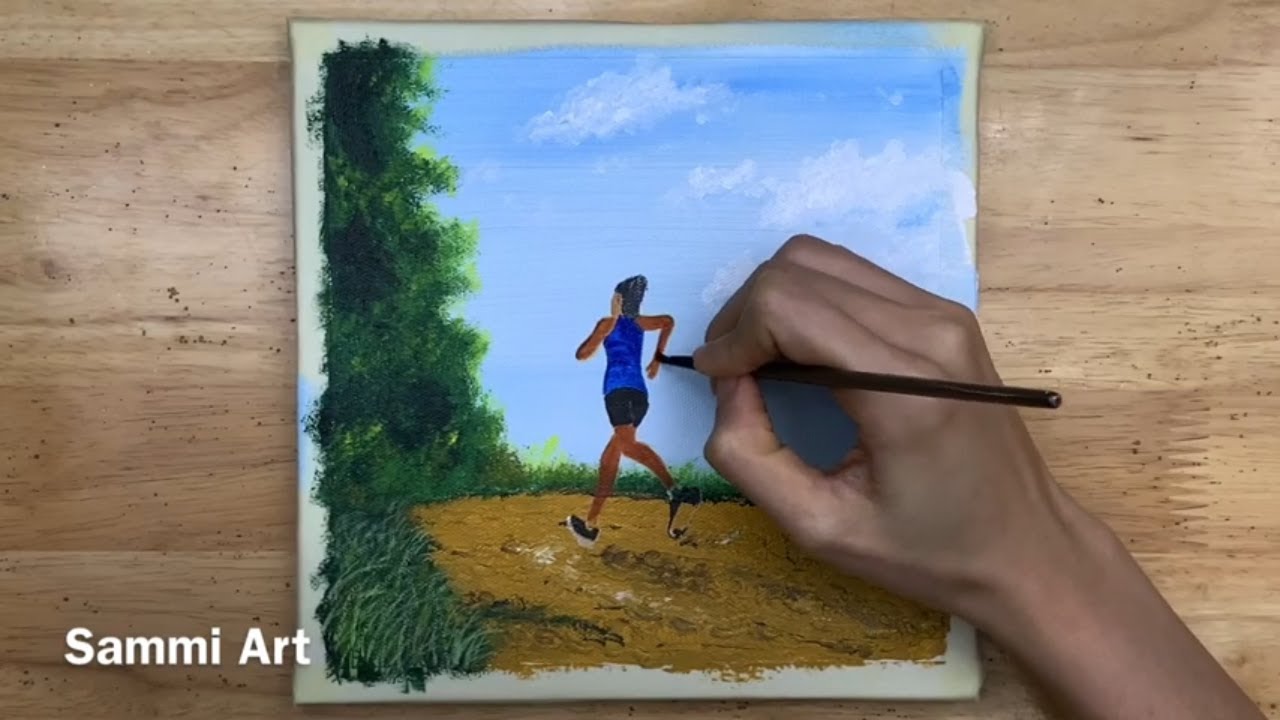 Daily challenge #78/Shall we go running / Acrylic painting/Easy Painting