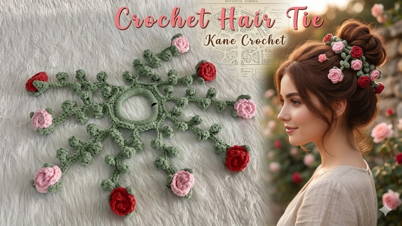 Crochet Hair Accessories 🌹 Crochet Rose Flower Hair Tie Tutorial 🌹