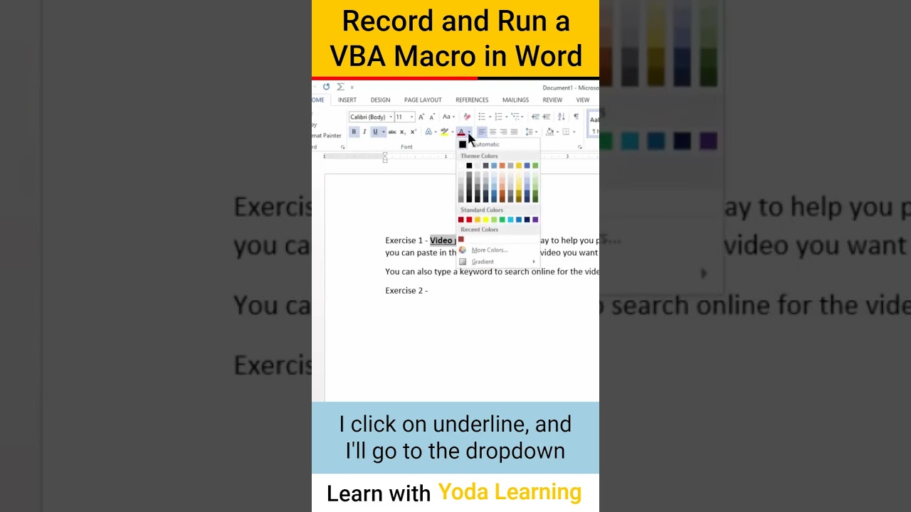 The recording and running of a VBA macro in Microsoft Word