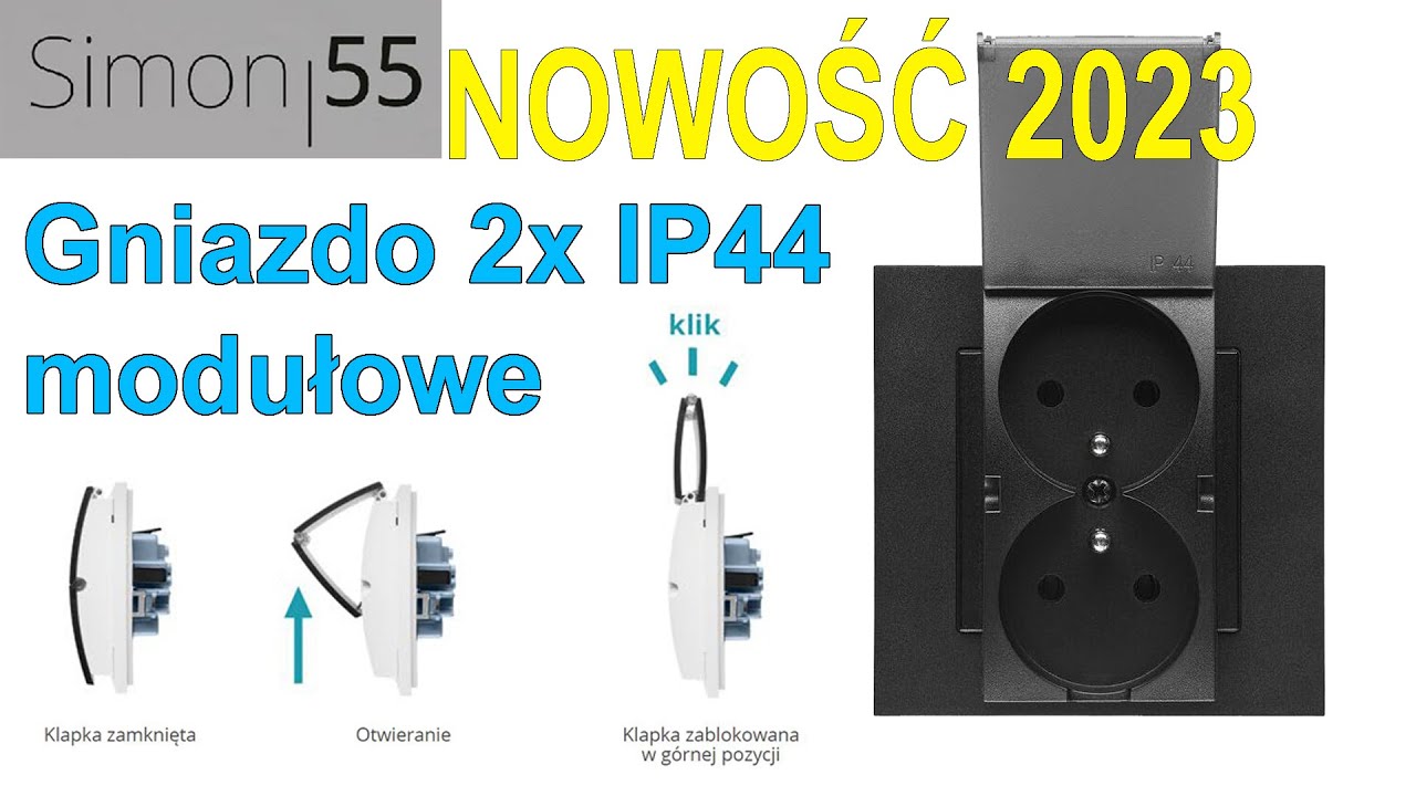 Gniazdo podwójne IP44 modułowe | Nowość | Składana Klapka | Simon 55 |