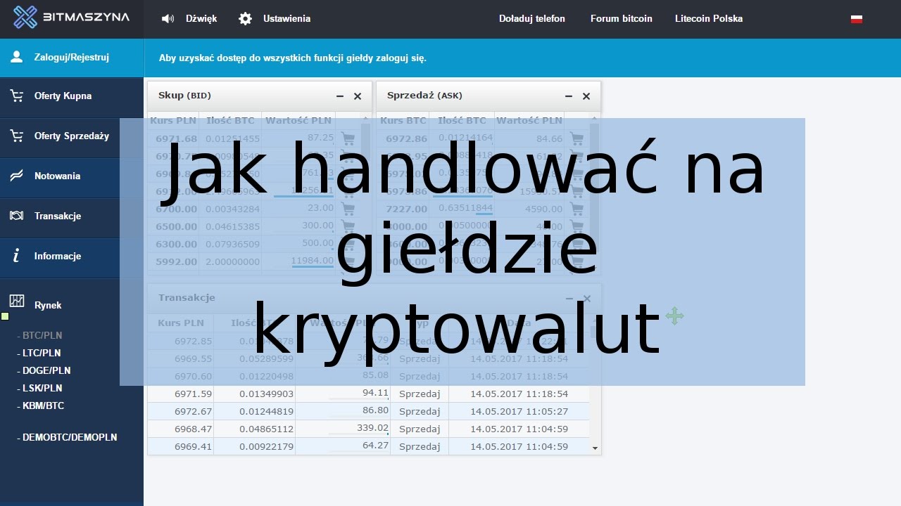 Jak handlować na giełdzie kryptowalut Bitmaszyna (poradnik)