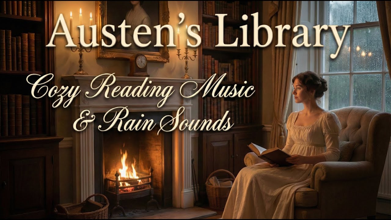 Pride & Prejudice Ambience 🎻 Soft Piano & Gentle Rain for Reading (Cozy Library)