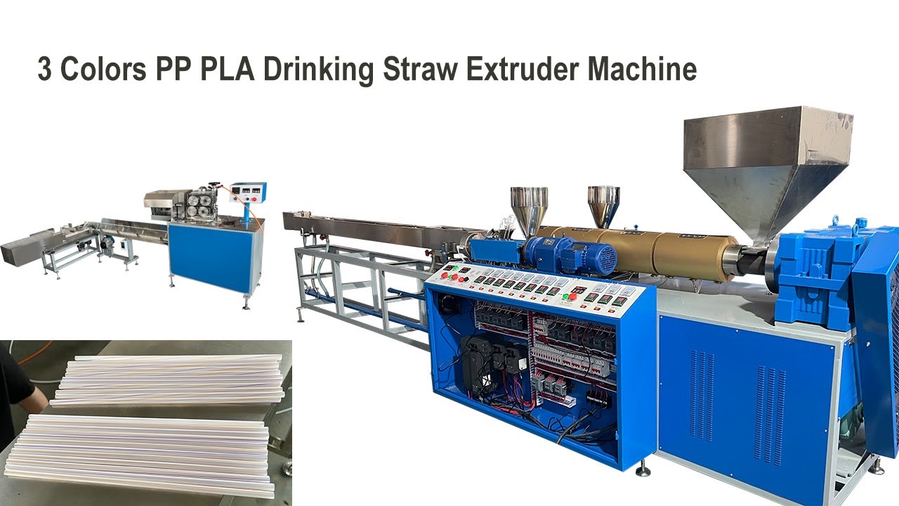 Cheap 3 Colors Plastic Straw Making Machine | Drinking Straw Extruder | High Speed PLA Straw Machine