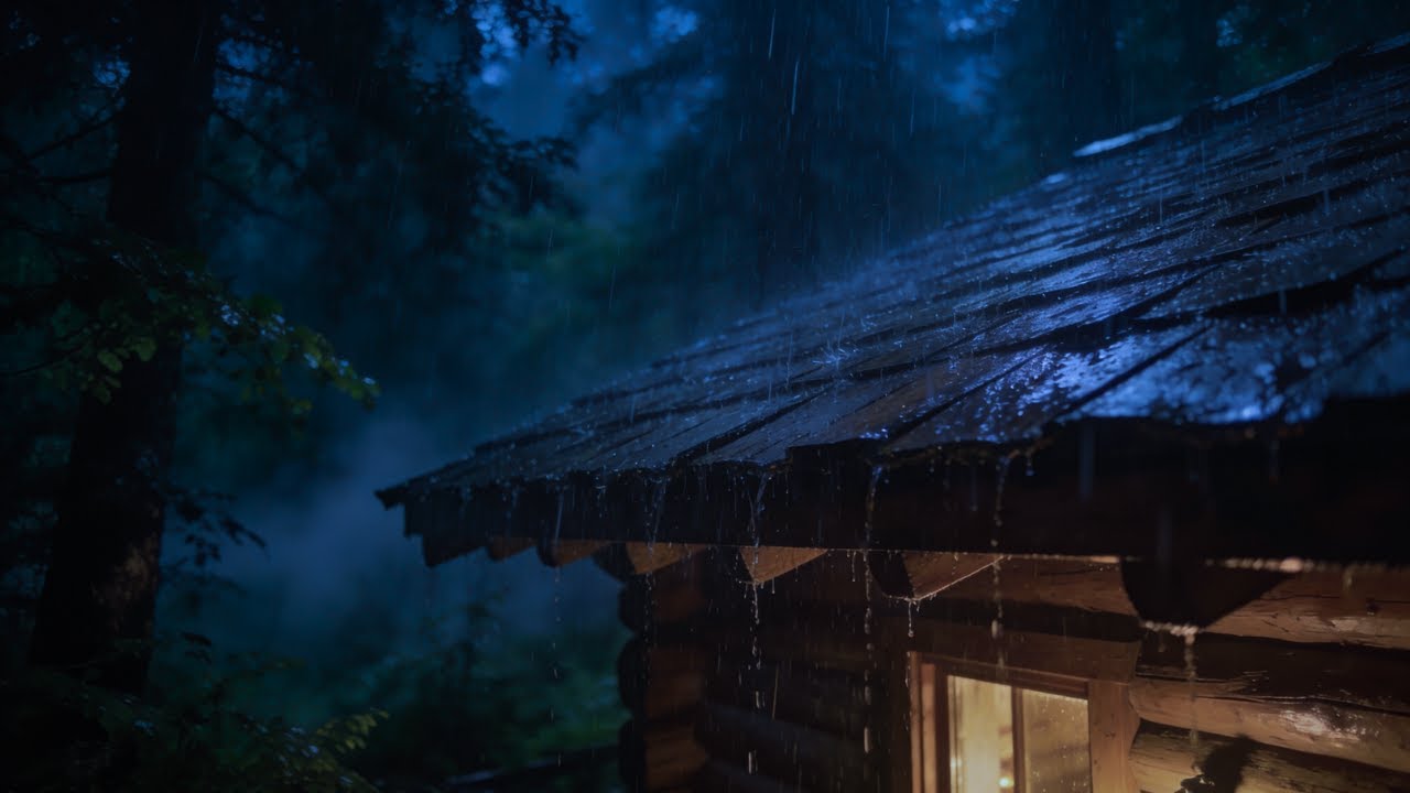 Rain on a Cabin Roof at Night 🌧️ Deep Sleep & Relaxing Rain Sounds (LIVE)